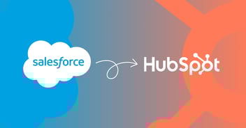 Salesforce logo with an arrow to HubSpot, showing a migration to HubSpot from Salesforce